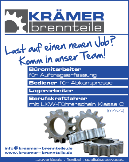 Krämer Brennteile - Komm in unser Team